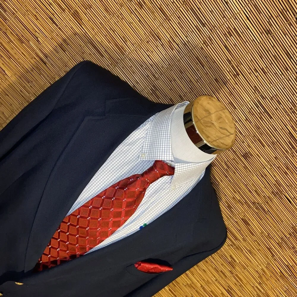 Stafford Wool Blend Sport Coat Navy Size 48 Gold Button Blazer USA Made